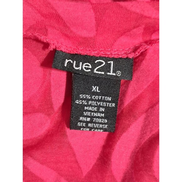 Y2K Rue21 Sheer Red Floral Burnout Womens Top Scoop Neck 3/4 Sleeves XL Cotton/P - Picture 2 of 8